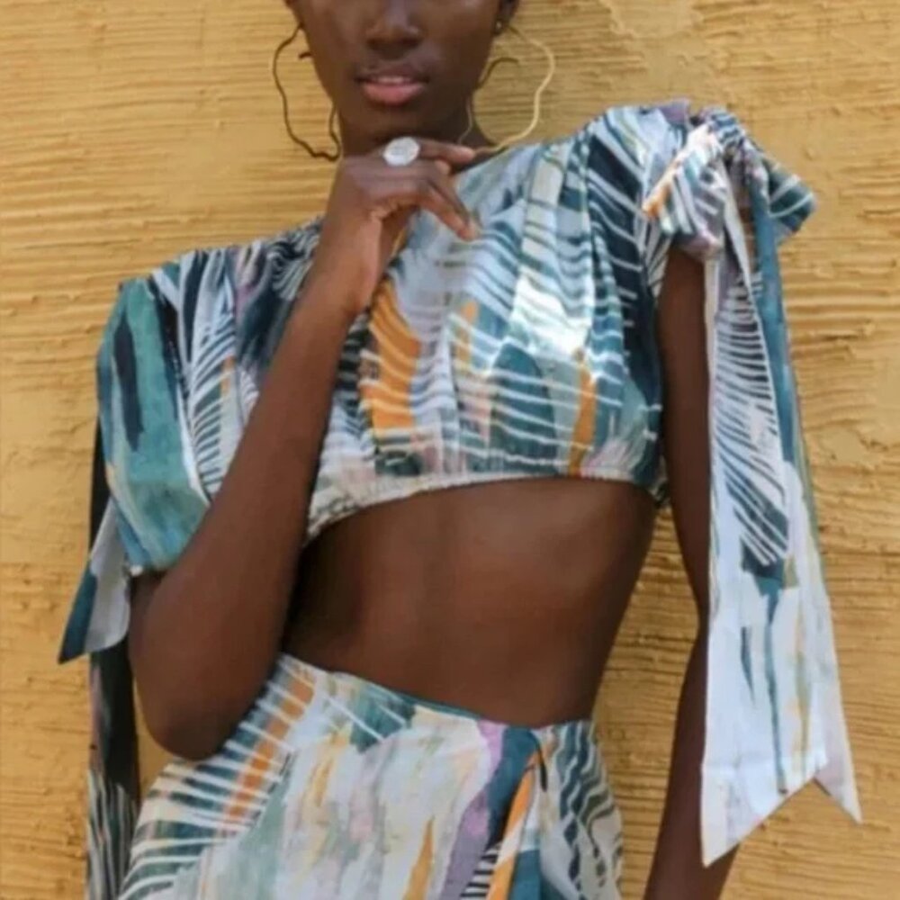 NWT Andrea Iyamah Halima Crop Top in Abstract Bark print